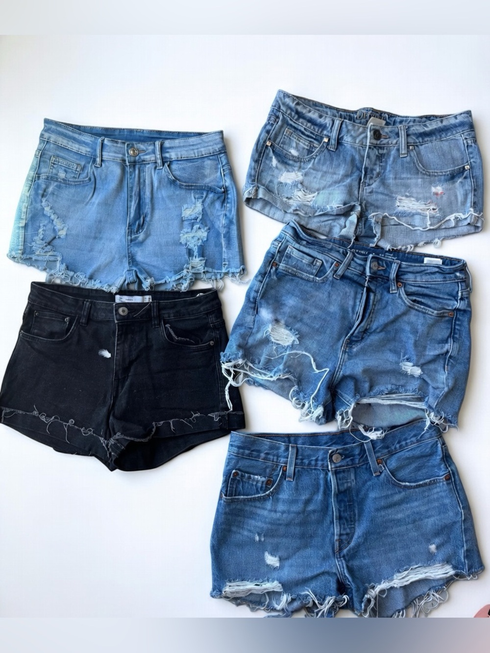 #116- Bundle of Frayed Distressed Denim Shorts - Blue & Black
